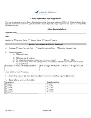 Colony Specialty Cargo Supplement