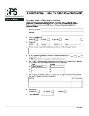 Professional Liability Errors and Omissions Application
