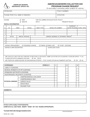 American Modern Collector Car Insurance Policy Change Request