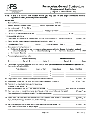 Remodelers General Contractors Supplemental Application