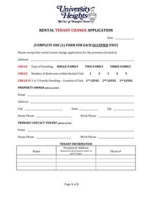 Rental Tenant Change Application