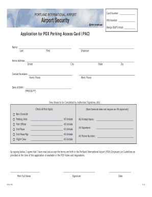 Portland Airport Parking Access Card Application
