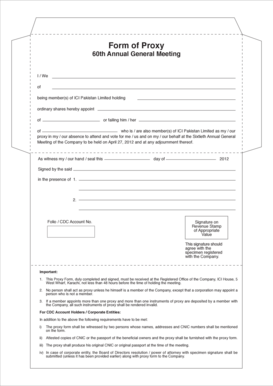 Proxy Form for ICI Pakistan Limited
