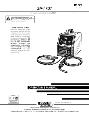 Fillable Online Sp 170t Lincoln Electric Fax Email Print Pdffiller Fillable Online Sp 170t Lincoln Electric Fax Email Print Pdffiller