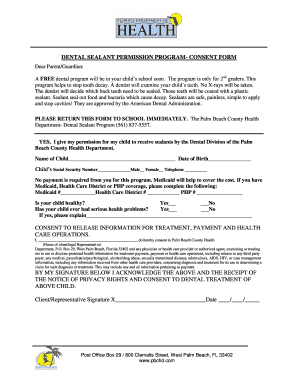 Dental Sealant Permission Consent Form