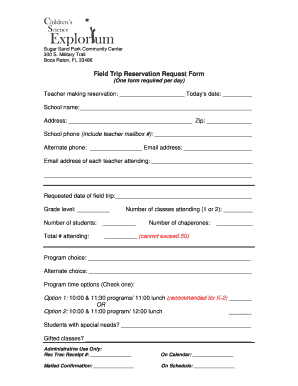 Field Trip Reservation Request Form