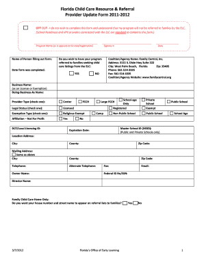 Florida Child Care Provider Update Form