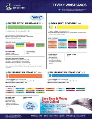 Fillable Online Custom Tyvek Wristband Sheets 1" Imprinted Speedi-Band ...