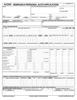 Nebraska Personal Auto Application