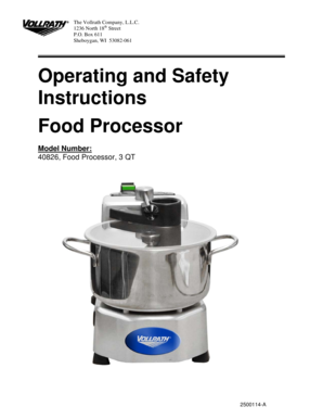 Vollrath Food Processor Operating Instructions