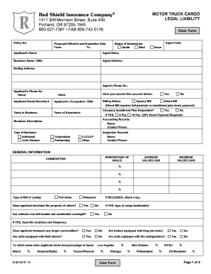 Motor Truck Cargo Legal Liability Application
