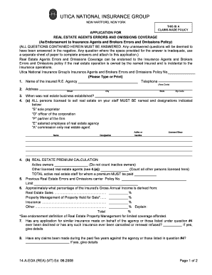 Real Estate Agents Errors and Omissions Coverage Application