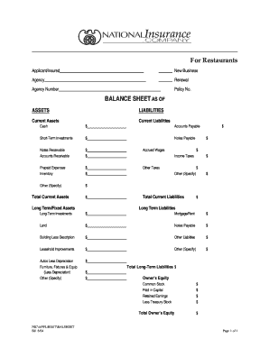 NIC Restaurant Bal Sheet - Braishfield