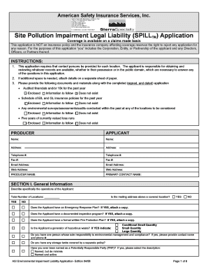 Site Pollution Impairment Legal Liability Application