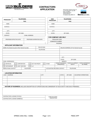 Contractors Application Form
