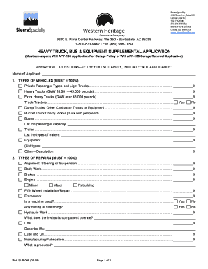 Heavy Truck Bus Equipment Supplemental Application