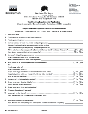 Valet Parking Supplemental Application