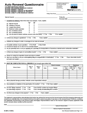 Auto Renewal Questionnaire