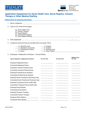 Home Health Care Application Supplement