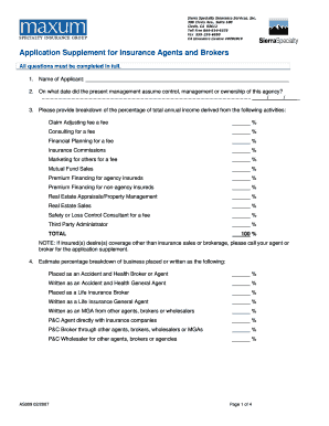 Application Supplement for Insurance Agents and Brokers
