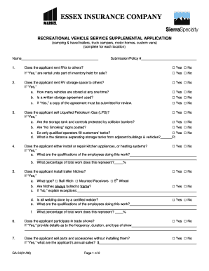 Recreational Vehicle Service Supplemental Application