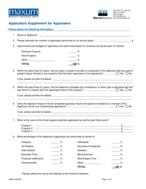 Application Supplement for Appraisers