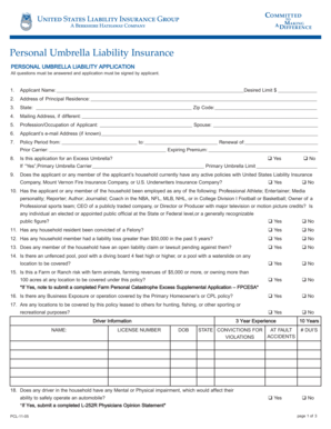 Personal Umbrella Liability Application
