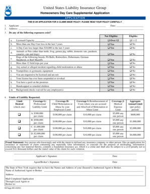 Homeowners Day Care Supplemental Application