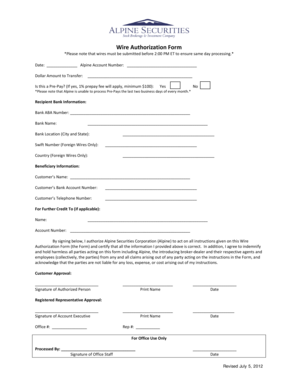 Wire Authorization Form