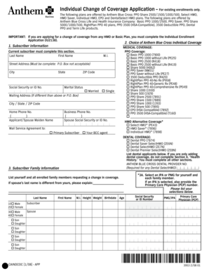 Anthem Blue Cross Individual Change of Coverage Application