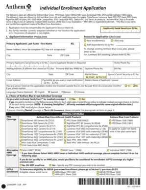 Anthem Blue Cross Individual Enrollment Application