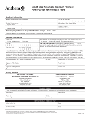 Anthem Blue Cross Credit Card Payment Authorization