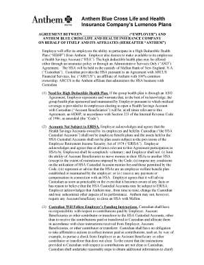 Anthem Blue Cross HSA Agreement