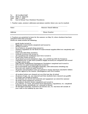 End of School Year Checkout Procedures