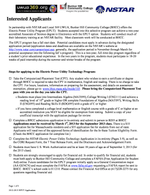 NSTAR EPUT application - Bunker Hill Community College