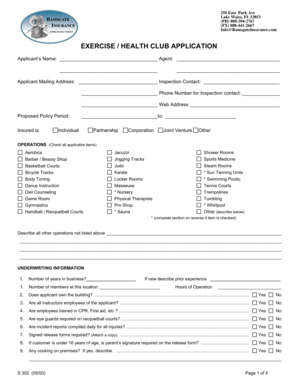 Health Club Application Form