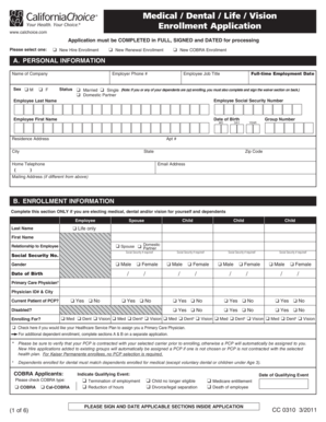 Medical / Dental / Life / Vision Enrollment Application