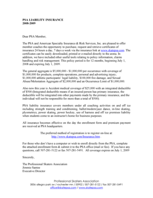 PSA Liability Insurance Enrollment Form
