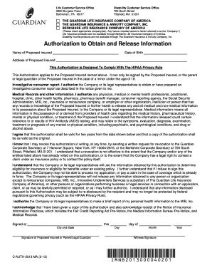 Guardian Life Insurance Authorization Form