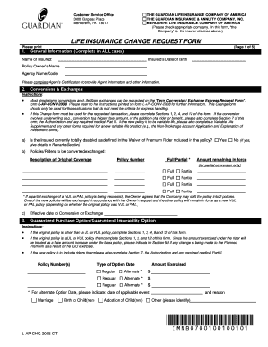 Life Insurance Change Request Form