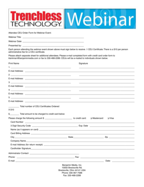 Attendee CEU Order Form for Webinar Event