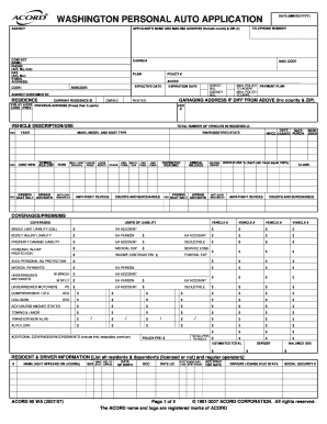 Washington Personal Auto Application