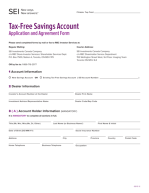Tax-Free Savings Account Application and Agreement Form