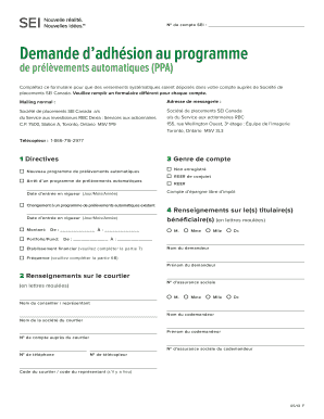 Demande d’adhésion au programme de prélèvements automatiques (PPA)