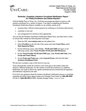 Newborn Enrollment Notification Report