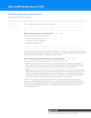 Chase HSA Employer Group Initiation Form