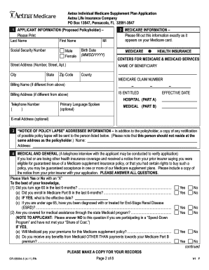 Aetna Medicare Supplement Plan Application