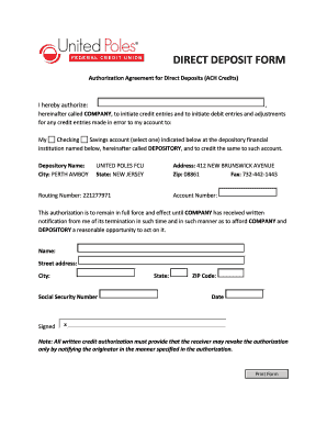 DIRECT DEPOSIT FORM - United Poles Federal Credit Union