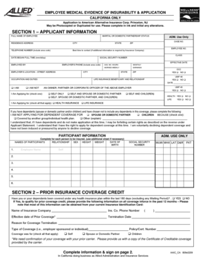 Employee Medical Evidence of Insurability Application