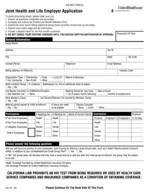 Joint Health and Life Employer Application